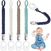 Aolso Pacifier Chain, 8pcs Cotton Clip Pacifiers with Ring Silicone Pacifier Clips Holder Adapter, Dummy Chain