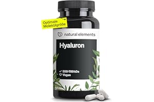 ‎NATURAL ELEMENTS natural elements Vegane Hyaluronsäure – 500 mg Hyaluron/Kapsel – 90 Kapseln für 3 Monate – 500–700 kDa – hochdosiert, ohne Zusätze – in Deutschland produziert & laborgeprüft