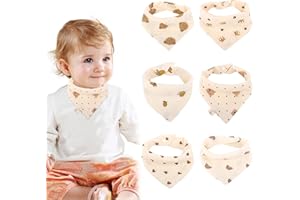 RISVOWO 6 Piezas Baberos Bebe, Suaves Baberos de Bebé, 100% Algodón, Babero Triangular Impermeables para Bebé para la Dentición de Bebés de 0-24 Meses