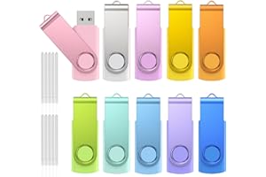 Kepmem 16GB USB 2.0 Flash Drive, Pack of 10 Colourful USB Flash Drives with LED Display, Reliable USB Drives for Data Storage, Swivel 360° Metal Cover, Plug and Play Design