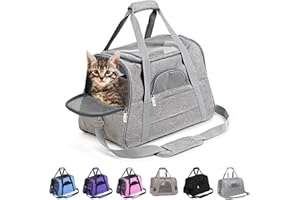 KJSXUUE kleine Hunde Transportbox,transportbox Katze, Atmungsaktive und Faltbare Hundebox mit Verstellbarem, Katzentransportkäfig mit Abnehmbarer Plüschmatratze (Grau)