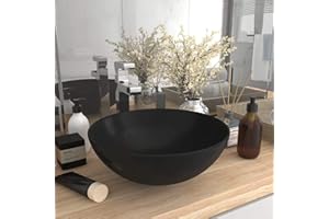 Tidyard Lavabo de Cuarto de Baño Lavabo Moderno Redondo de Cerámica Lavabo Cerámica Sobre Encimera Negro Mate 28 x 10 cm