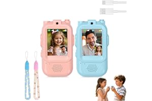 CelestiMingle 2-Pack Walkie Talkies for Kids with Camera, Video Walkie Talkies Rechargeable, Voice Changer & Screen Display, Long Range Indoor Outdoor Toys for Boys & Girls (Pink & Blue) (A)