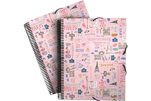 Grafoplás 39822425. Carpeta de Fundas A4 con Espiral, Colección Epluche, Paris, Tapas Polipropileno Rígido, Cierre Gomas Elásticas, 30 Fundas Transparentes, Incluye Sobre con Cierre Textil