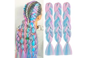 COLORFUL PANDA ColorfulPanda Przedłużenie włosów syntetycznych do warkoczyków kanekalon, 61 cm, 100 g, do szydełkowania, warkoczy, tęczowych, 3 szt