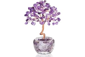 RIVIEVAL Albero di cristallo di quarzo rosa fatto a mano, albero di pietre preziose curative per la decorazione di casa e ufficio, albero dei chakra, regalo di buona fortuna per le donne, compleanno (viola)