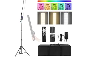 Heorryn Lampa LED Video Light Stick na baterie, możliwość ściemniania, 3000-6000 K, zestaw oświetlenia studyjnego z akumulatorem litowo-jonowym 6600 mAh i stojakiem do streamingu na żywo, YouTube,