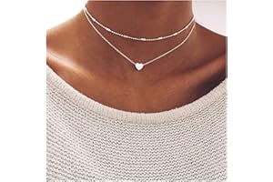 Dervivea Boho capas collar cadena plata satélite gargantilla amor corazón colgante collar bola estación joyería para mujeres y niñas 2 piezas