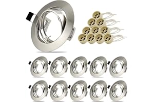 Allesgute Lot de 10 Cadres pour Spots Encastrables - Diamètre de 68mm - Acier Inoxydable Brossé - Douille GU10 pour Ampoules LED ou Halogènes - Rotation à 30° - Design Circulaire