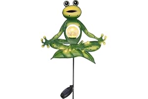 TERESA'S COLLECTIONS 89cm Luces Solares Adornos de Jardín, LED Decoracion de Jardin de Metal Decorativo Estaca de Jardín de Rana con Hoja de Loto para Exteriores, Patio