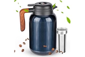 Dreamhigh® Termos 2 l z sitkiem do herbaty, termos ze wskaźnikiem temperatury, dobrze uszczelniony dzbanek do kawy (bez wycieków, bez kapania), do kawy, herbaty i mleka