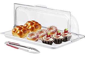 BAOSHISHAN Buffet-Vitrine Brotkasten Serviertablett 42 × 28 × 20 cm für Lebensmittel Transparente Rolltop-Präsenter mit Rolltop-Haube für Brot, Obst, Kuchen