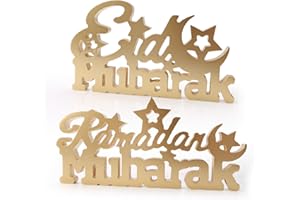 WEDNOK Eid Mubarak Wooden Ornament Wooden Ramadan Signs Eid Wood Star Stand Plaque Decoration for Islamic Ramadan Mubarak Eid Decorations Gifts Home Office Bedroom Party Decorations