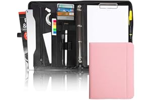 Vebon® Portfolio A4 "Berlin" I Fermeture Éclair + porte-bloc I Conférencier support document + sacoche pour ordinateur portable I Rangement supplémentaire I Rose I Similicuir