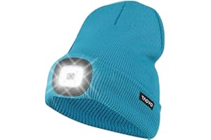 TAGVO USB Nachladbare LED Mütze-Kappe, Beleuchtung und blinkende Warnungs-Arten 8 LED, einfache Installation Schnellverwendbare Scheinwerfer-Mütze, Unisex-Winterwärmer-Strickkappe - Schwarz/Grau