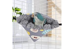 Yanmucy Bird Nests for Cages Waterproof Plush Winter Bird Hammock Hanging Warm Parrot Bed Cozy Corner Parrot House Tent for Sleeping Playing (Grey, Large)