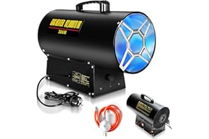 Ikodm Riscaldamento a gas per interni, 30 KW, 220 V, riscaldatore a gas, ventola a gas propano, 650 m³/h, flusso d'aria, con tubo del gas da 1,2 m e valvola di riduzione della pressione da 700 mbar