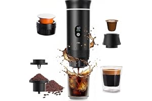 Gubbett Machine à café électrique portable,Cafetière portable 3-en-1 avec auto-chauffage,Port de chargeur USB-C,Cafetière avec café moulu et capsule NS pour RV, camping, randonnée, bureau
