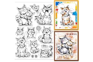 GLOBLELAND Timbri Trasparenti Gatto Divertente Gatto Divertente Sigilli Trasparenti In Silicone Gatto Cartone Animato Timbri Trasparenti per Carte di Scrapbooking Fai Da Te Creazione di Album