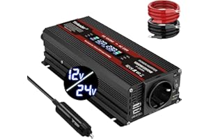 Yinleader 2000W Wechselrichter 12V/24V auf 230V LCD 1 EU Steckdosen 2 USB Spannungswandler mit Zigarettenanzünder