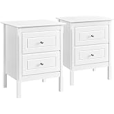 Yaheetech 2pcs White Bedside Tables Bedside Tables | with Solid Pine Legs Pine Side Tables for Bedroom 48 x 40 x 61 cm