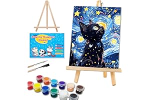 WEMEON Cat Paint by Numbers Kit for Children with Framed- Easy Paint by Number Crafts for Kids Ages 4-8-12, Simple Painting Kits for Kids for Gift Home Wall Decor(8x12Inch)