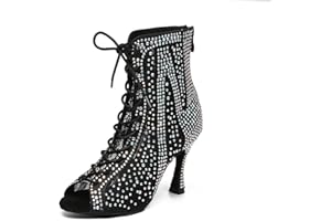 Uonpie Kozaki z siateczki ze strasu dla kobiet, buty do tańca latynoskiego, buty na wysokim obcasie