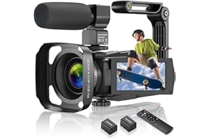 CAMKORY Videokamera 4K 48MP Camcorder WiFi, Vlogging Kamera für YouTube 16X Digitalzoom, 3.0-inch IPS Touch Screen, IR Night Vision, with Microphone, Battery Charger and 2 Batteries, Hand Stabiliser
