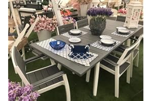 XONE Keter Set Harmony Grigio/Bianco in Resina Tavolo (160/240x100xh74cm) e 6 poltrone Stampo Legno