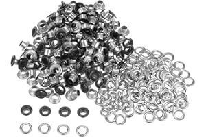 QUARKZMAN Kit de 300 Ojales Metálicos de 4 mm (1/6") con Arandelas para Zapatos Ropa Cinturones Etiquetas Bolsas Tela Cuero Y Proyectos de Bricolaje Color Negro Mate