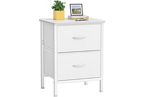HOMIDEC Bedside Table,Side Table with 2 Fabric Drawers and Metal Frame,Large Capacity Storage Bedside Cabinet for Bedroom,Living Room and Sitting Room ect.White Leather