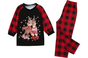 YULONGESS Weihnachten Familie Schlafanzug Outfit Nachtwäsche Lang Pyjamas Set mit Weihnachtsmotiv Fun-Nachtwäsche Christmas Hausanzug für Damen Herren Junge Mädchen Weihnachtspyjama Familie Set