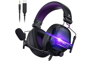 WESEARY Cascos Gaming, Auriculares Gaming Estéreo con Micrófono para PS4/PS5/PC/Xbox One/Switch, Cascos con Cable y Conector de 3.5mm, Luz RGB Genial para Cancelación de Ruido