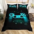 Kids Gamer Comforter Cover Single Size,Gamepad Bedding Set Kids Young Man Video Games Duvet Cover for Teen Child Game Room Decor Black Classic Arcade Retro Gaming Quilt Cover with Controller Button