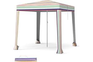 COSTWAY 1.8mx1.8m/2mx2m Foldable Beach Gazebo, Sun Protection Beach Cabana Shelter with Carry Bag, Sandbags & Vented Top, Easy Set-up Outdoor Canopy Tent (Colorful, 200 x 200 x 223 cm)