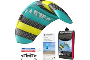 HQ HIGH QUALITY DESIGN HQ Lenkmatte Lenkdrachen Symphony Beach III 1.3 Aqua, Zweileiner Matte, Drachen für Kinder und Erwachsene, 55x130cm, inkl. 45kp Polyester Schnüre, 2x25m auf Winder mit Schlaufen, Drachen ab 8 Jahre