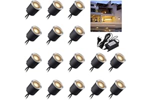 AROTELICHT 16 reflektorów LED 12 V do zabudowy, ciepła biel, lampy do zabudowy w podłodze, do zabudowy, klasa wodoszczelności IP67, 0,6 W, Ø 32 mm, wewnątrz i na taras, do kuchni, ogrodu, 2800 K