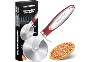 SCHVUBENR Premium Pizza Cutter Wheel - Stainless Steel Sharp Pizza Slicer - Easy to Cut & Clean - Dishwasher Safe - Handle Large & Small Pizza - Red