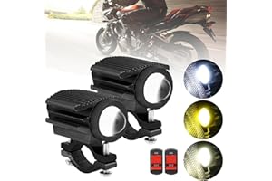 Windance 2PCS Motorcycle LED Headlight,32W 4 Modes Hi/Lo Beam Yellow White 6500K Waterproof Aux Spotlight for Tractor Truck ATV UTV SUV Boat 9V-85V (Black2pcs)