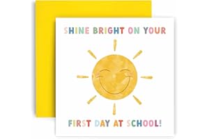Huxters Good Luck Card for Children First Day at School Shine Bright Good Luck in Your new School - Funny Good Luck Card - Gifts Congratulations Card - Good luck Primary School card - 14.8cm