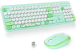SOLIDEE Combo Tastiera e Mouse Wireless,tastiera macchina da scrivere retro,Tastiera per Computer con Tasti Rotondi 2.4GHz con Tastierino Numerico,Tastiera a 104 Tasti(Americana QWERTY)(Bear Green)