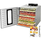 Dörrautomat Edelstahl mit Rezeptheft, Dörrgerät Temperaturregler von 30-90℃, Timerfunktion von 24h Dörrzeit, BPA-frei, Dörrau