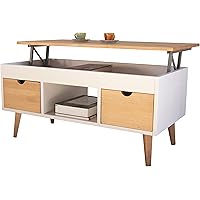 Table Basse, Table De Salon Relevable En Bois Coloris Cerisier - Longueur 100 X Profondeur 50 X Hauteur 45/57 Cm - Maison
