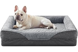 FURTIME Rectangle Dog Beds Extra Large Washable（76x61x23cm） - Super Soft Grey Dog Bed Cat Bed, Fluffy Plush Puppy Bed with Slip-Resistant Bottom for Shiba Inu, English Bulldog, Collie