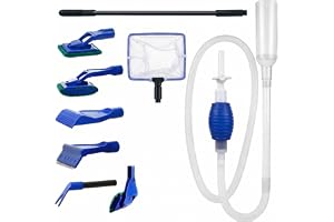 Aquarium Fish Tank Cleaning Kit, Gravel Vacuum Siphon Pump with 5 Interchangeable Cleaner Heads, Algae Scraper Fish Net for Water Changing & Aquarium Maintenance