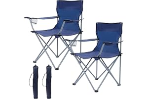 AMHANCIBLE Campingstuhl Faltbar 2er Set, Angelstuhl Klappbar mit Getränkehalter, Klappstuhl Camping mit Armlehnen und Tragetasche, Campingstühle 2er Set Leicht,bis 120Kg Belastbar, Blau (Blau)