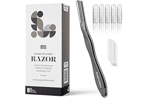 Jungle Culture Dermaplane Razor - Eyebrow Shaping, Precision Exfoliation & Hair Removal for Radiant, Smooth Skin - Dermaplaning Kit with 5 Replaceable Blades - Low-Waste Facial Razors - Gunmetal