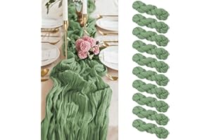 PESONLOOK 10 Packs Sage Green Cheesecloth Table Runner,10FT Gauze Bobo Table Runner Cheesecloth Fabric Semi-Sheer Table Runner for Wedding Reception,Boho Rustic Wedding Party Table Decor