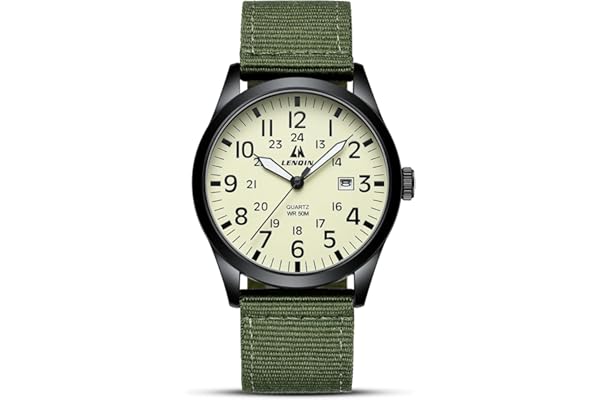 LN LENQIN Montres Hommes Montres Militaires Field Analog Quartz Montre pour Homme Affichez Les Montres de Poignet imperméables avec Date Nylon Band Army Tactical Sports