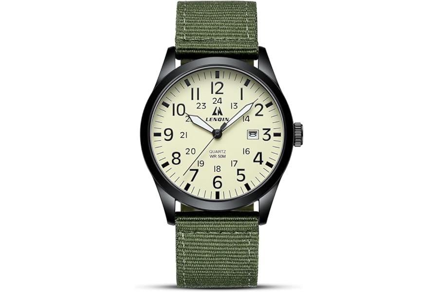 LN LENQIN Mens Watches Military Watch Analog Quartz Watches for Men Waterproof Men's Wrist Watch with Date Nylon Band Army Tactical Sportswatch